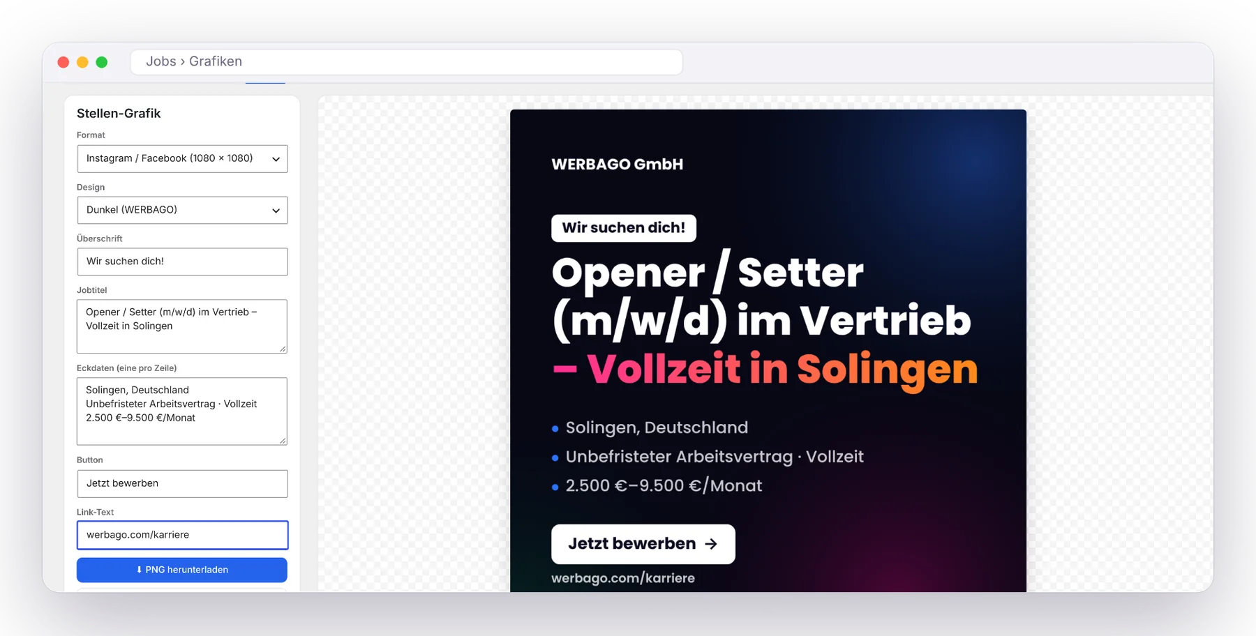 Grafik-Generator mit fertiger Stellengrafik